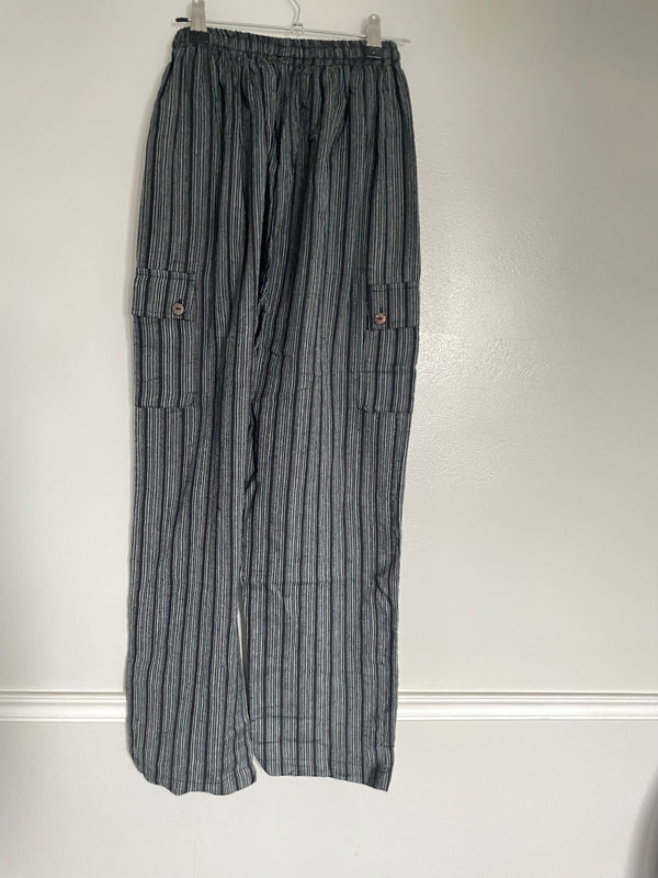 Black/grey Striped Cotton Cargo Trousers, XXXL