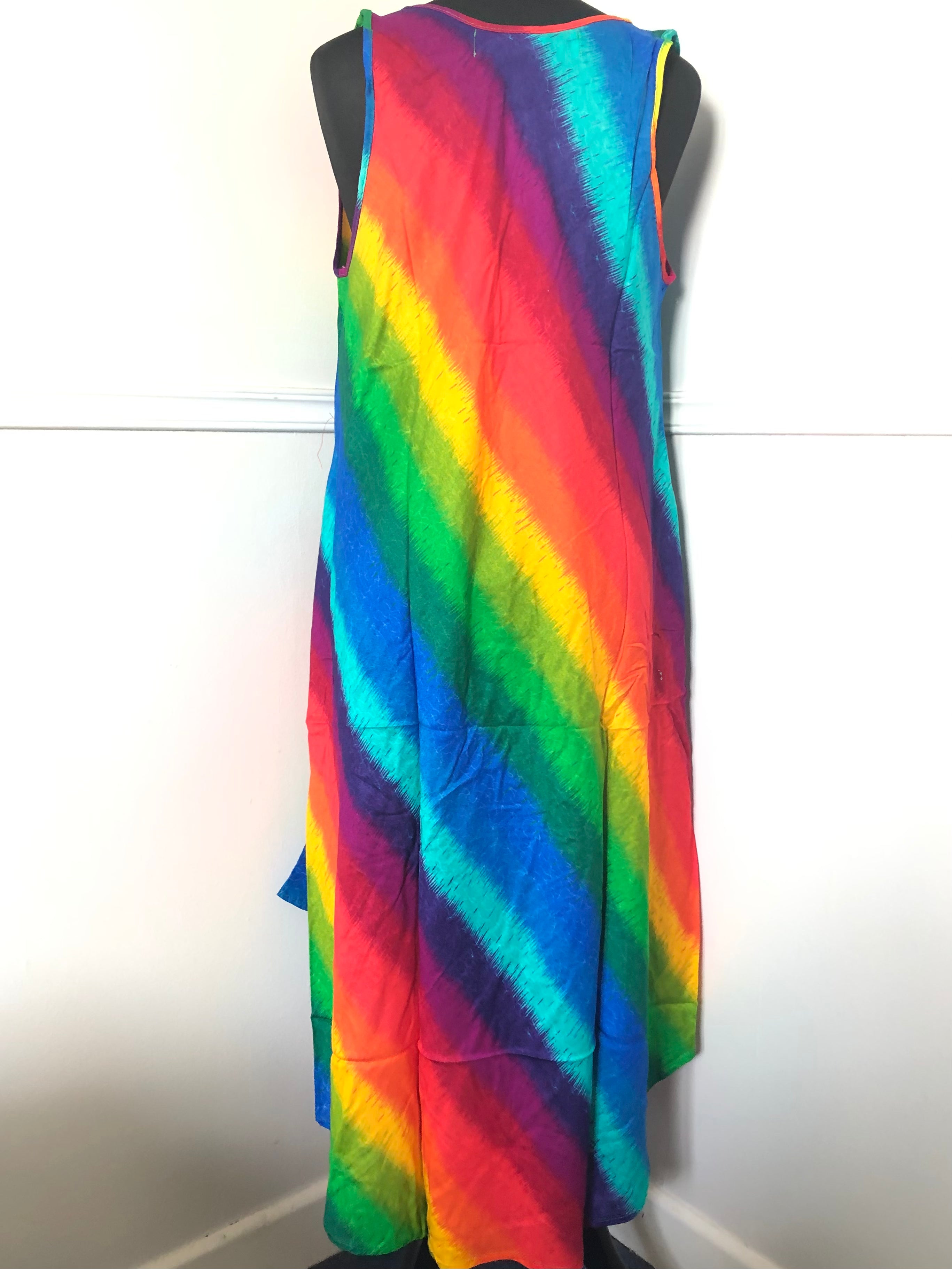 Rainbow Print Hippy Dress, one size