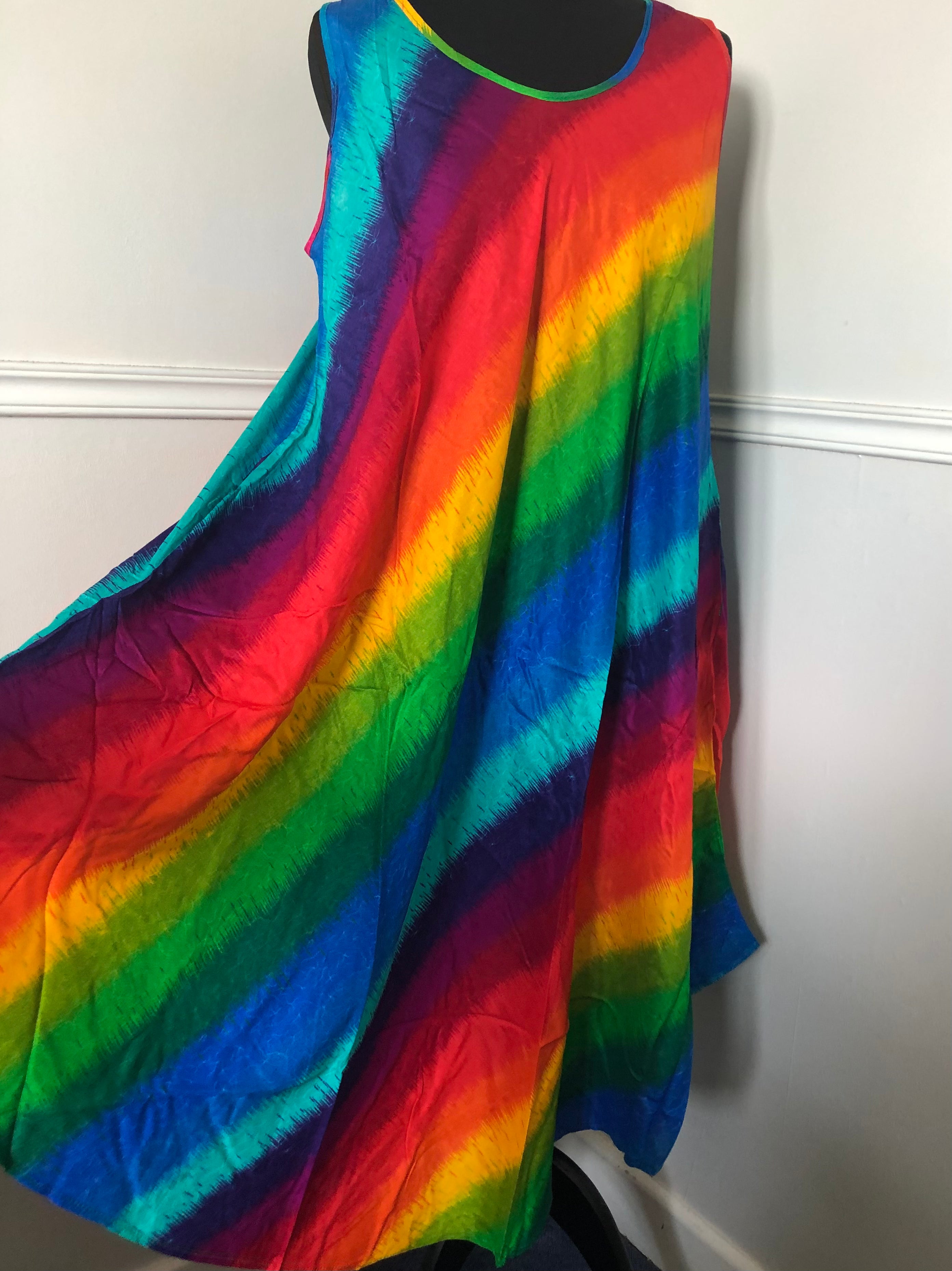 Rainbow Print Hippy Dress, one size