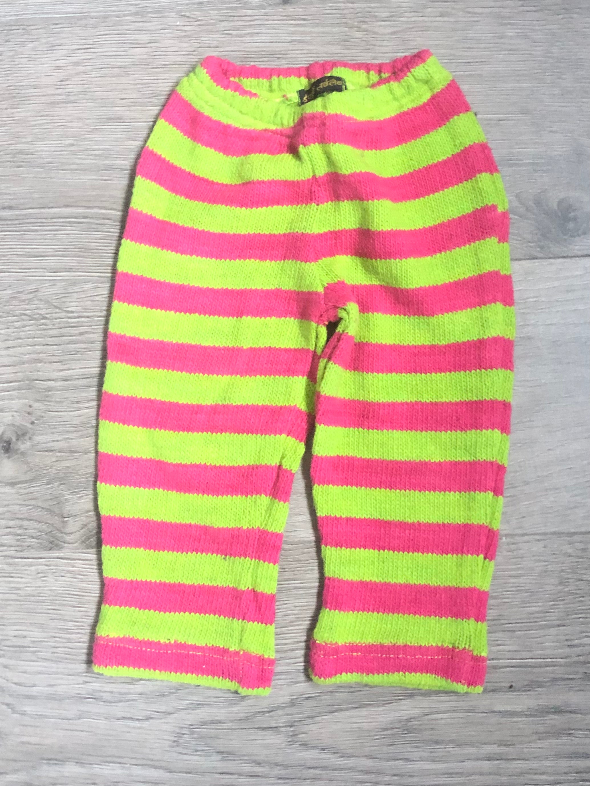 Pink/Lime Green Stripe Knit Leggings (6-18mths)