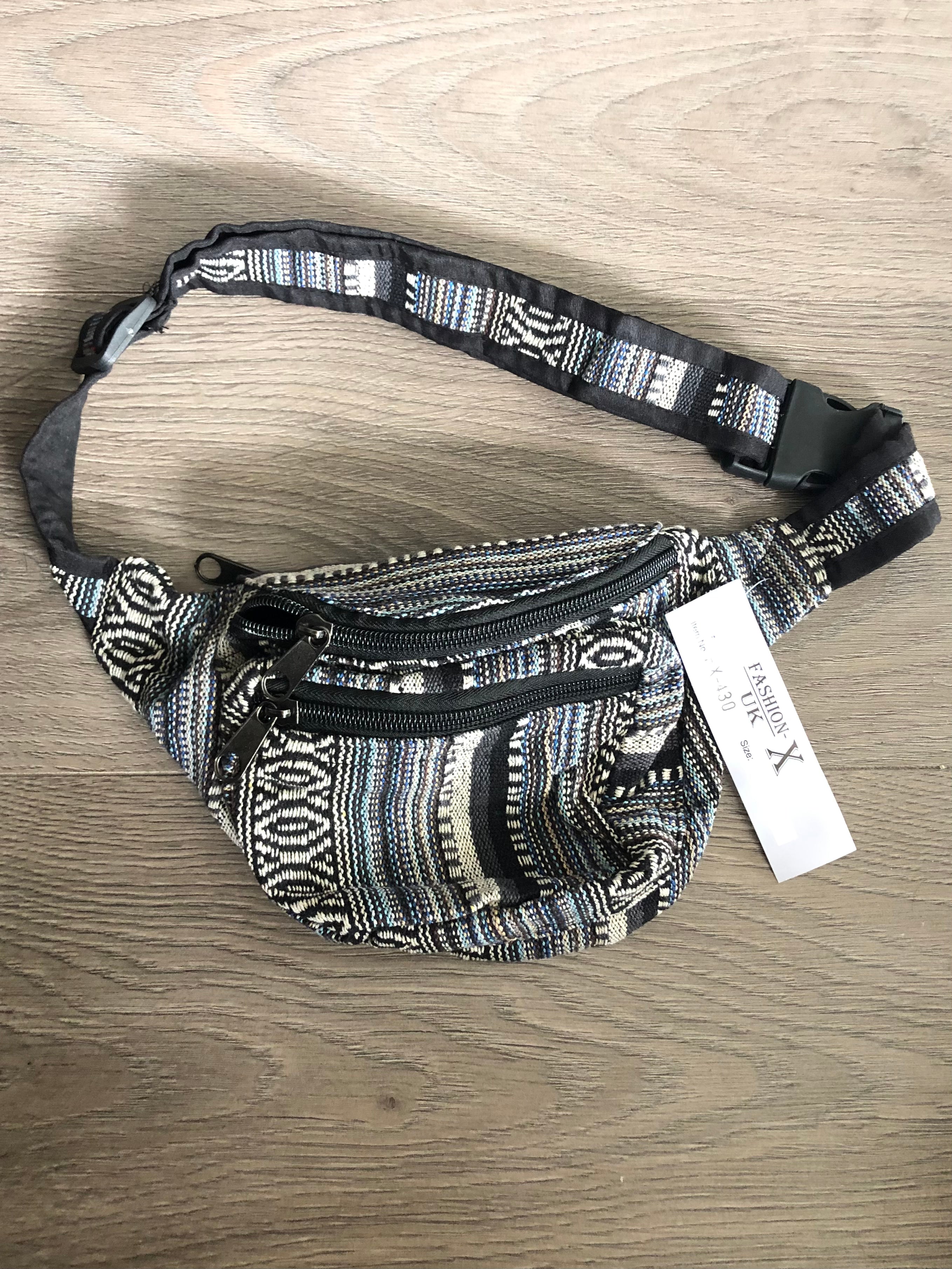 Blue/Cream Striped Bum Bag