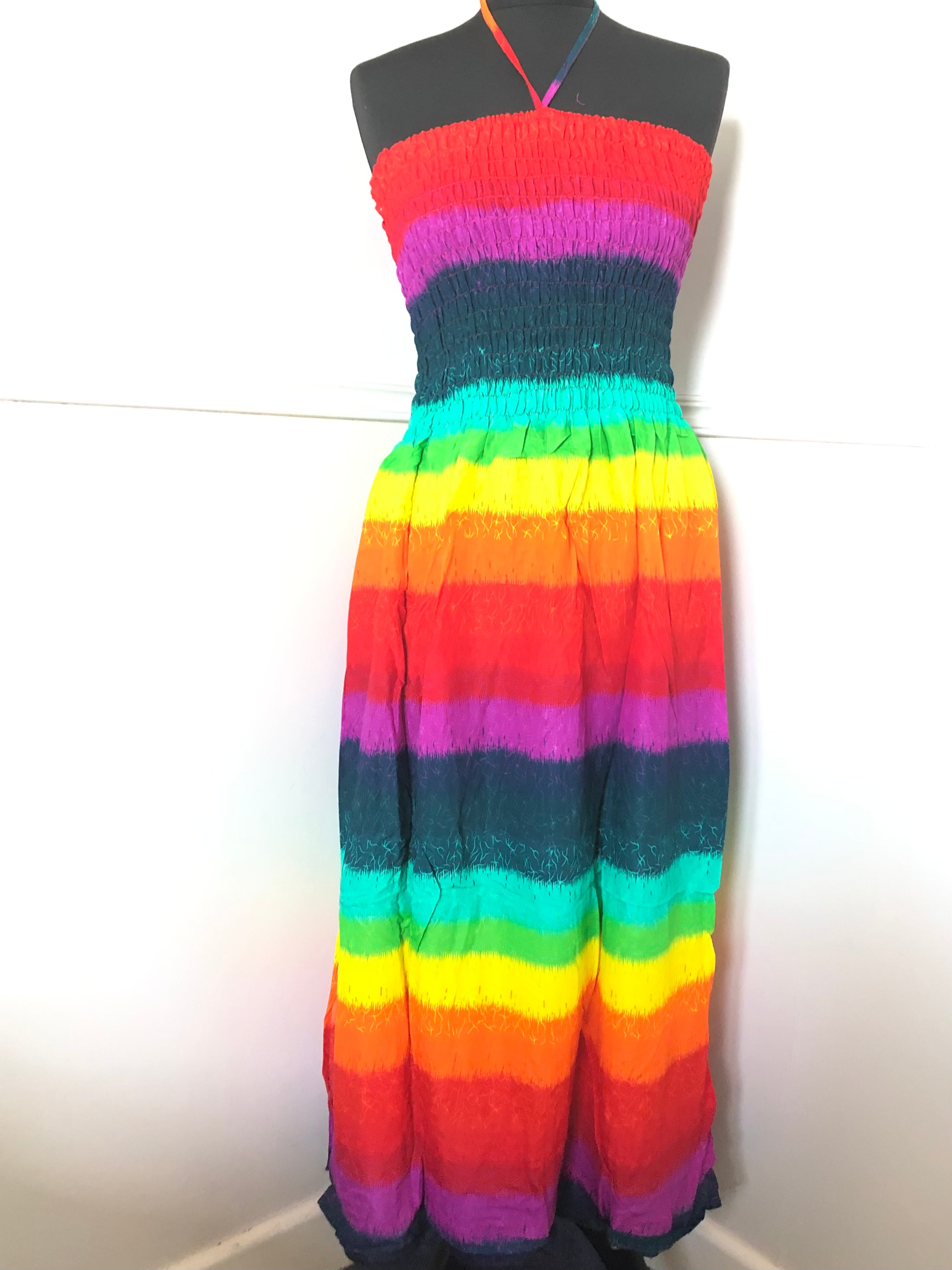 Rainbow Print Halter Dress, one size