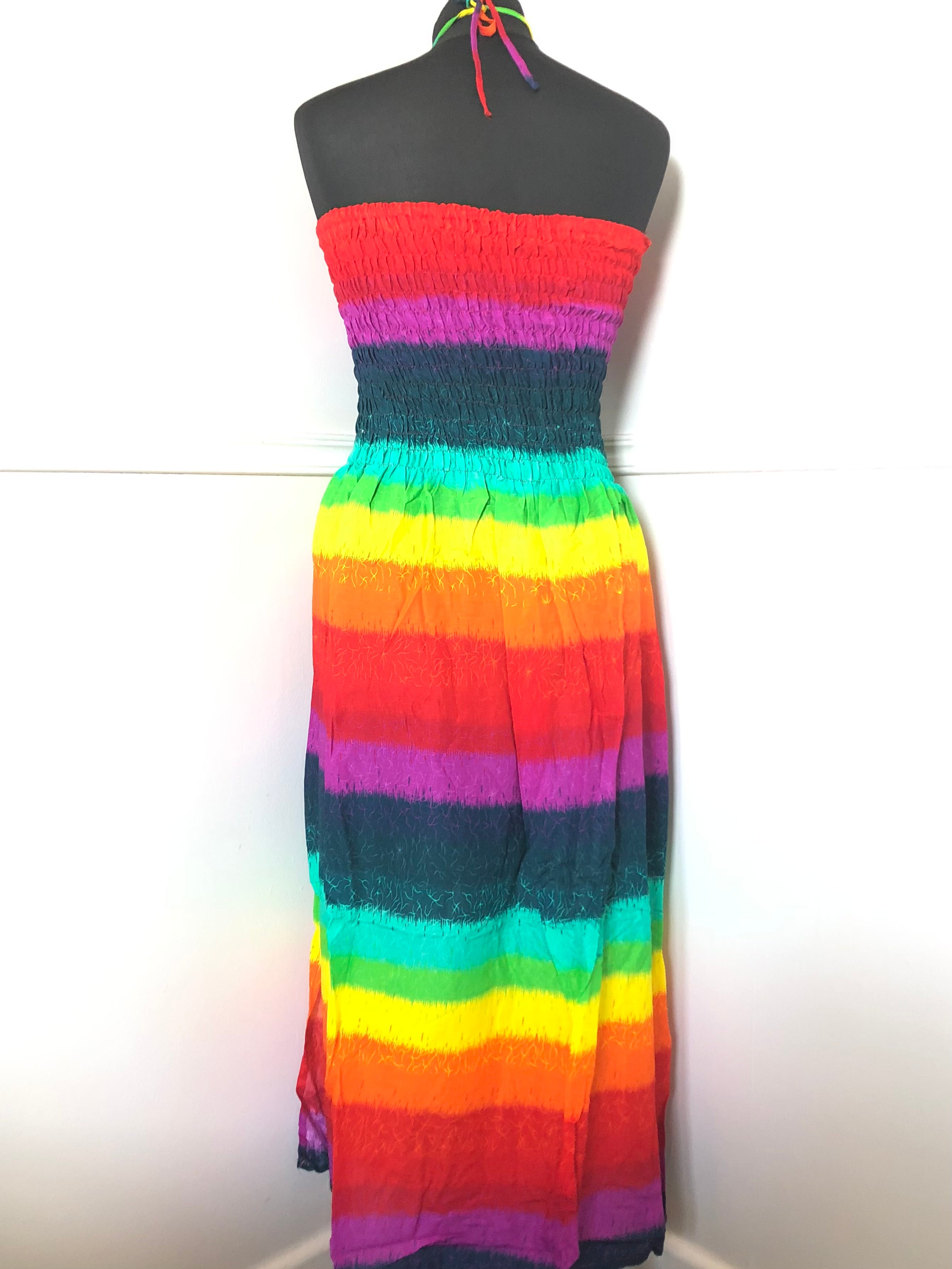 Rainbow Print Halter Dress, one size