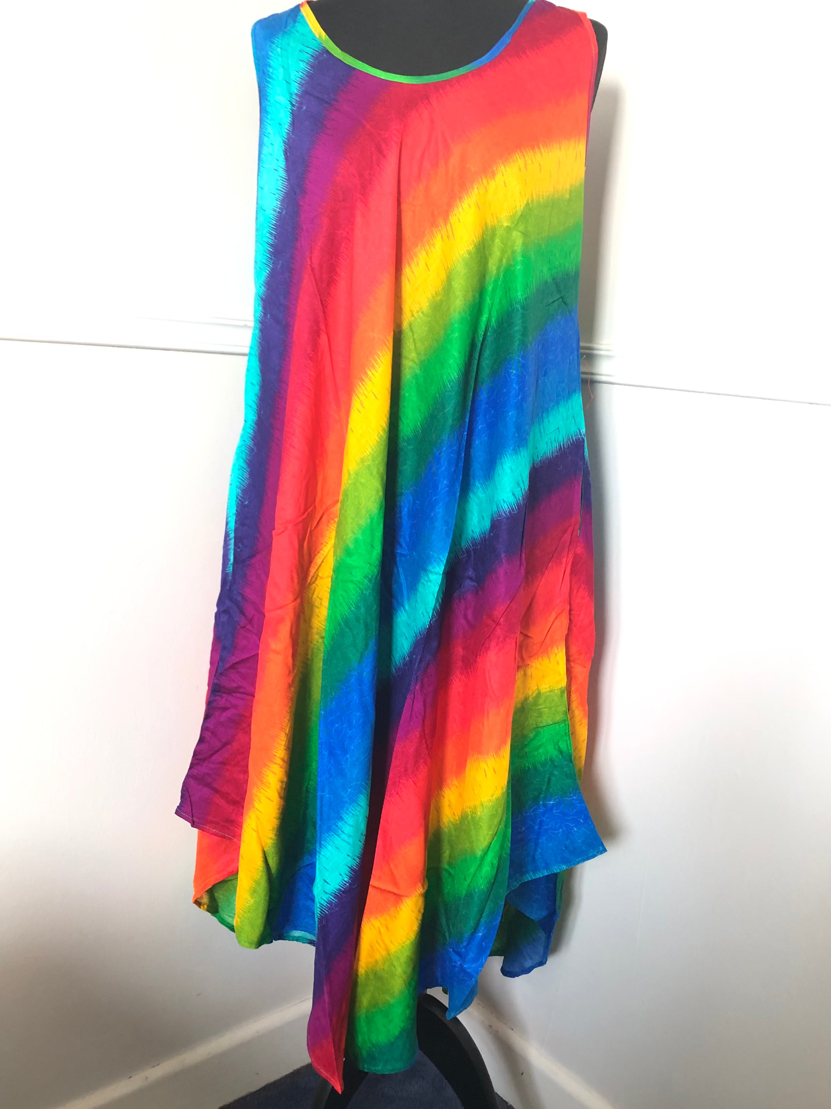 Rainbow Print Hippy Dress, one size