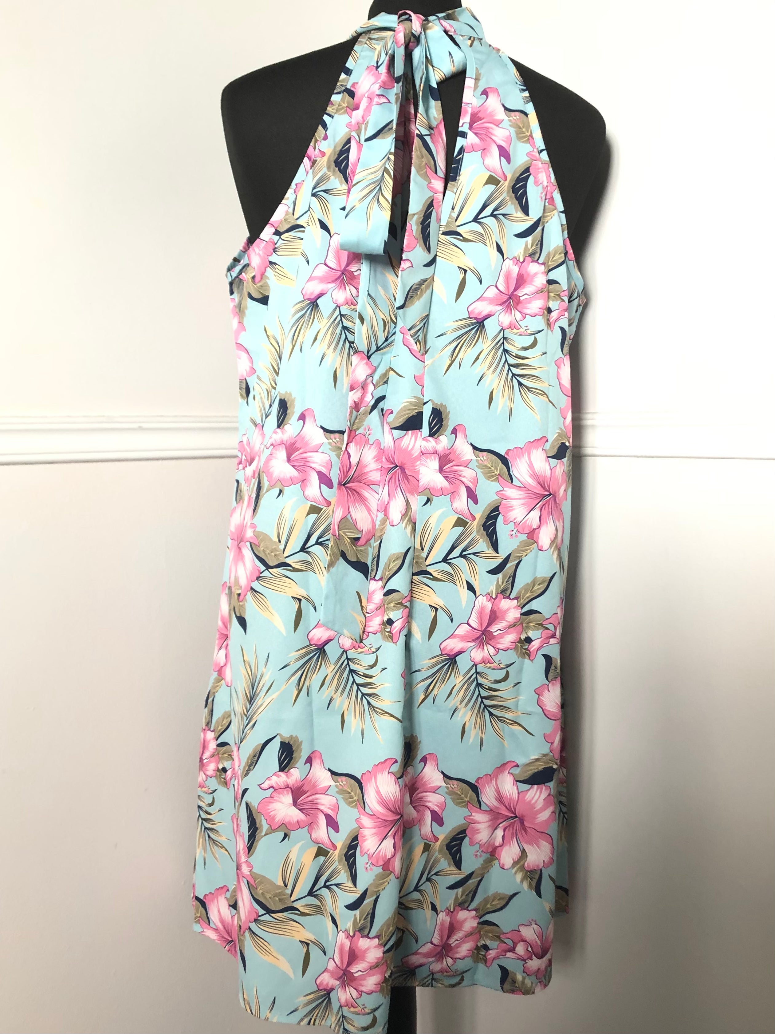 Turquoise Halter neck Flower Dress, Chest 42”